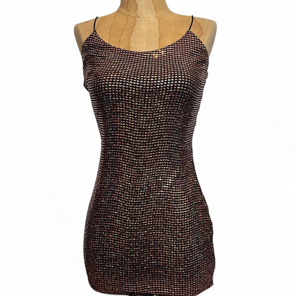 Chic Black and Copper Sequin Mini Dress
